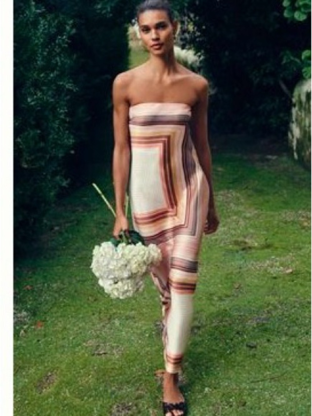 Anthropologie Strapless Multicolor Geometric Maxi Dress - Pink & Cream